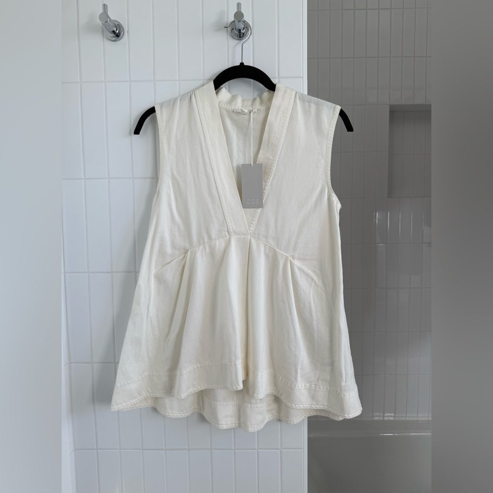 NWT COS White Sleeveless Pleated Blouse